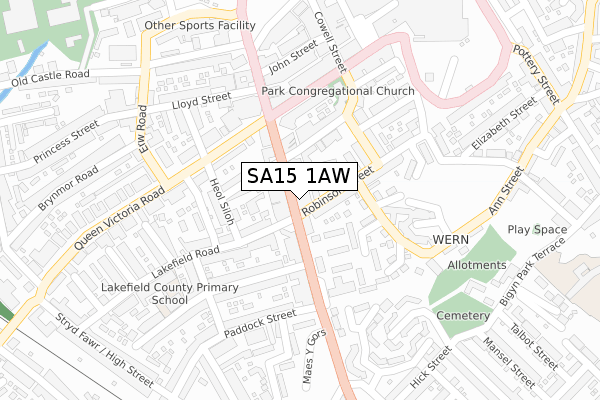 SA15 1AW map - large scale - OS Open Zoomstack (Ordnance Survey)