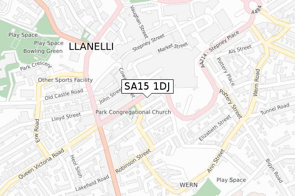 SA15 1DJ map - large scale - OS Open Zoomstack (Ordnance Survey)