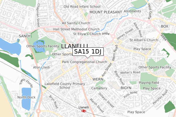 SA15 1DJ map - small scale - OS Open Zoomstack (Ordnance Survey)