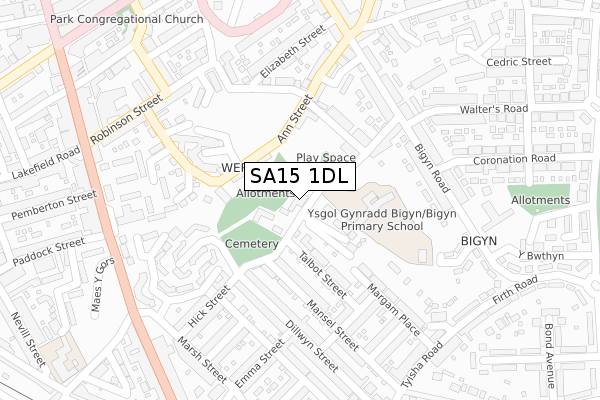 SA15 1DL map - large scale - OS Open Zoomstack (Ordnance Survey)