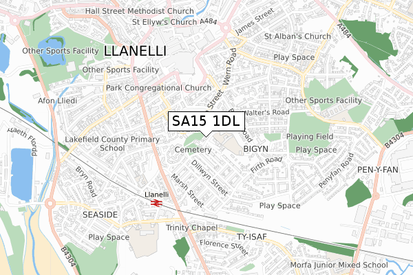 SA15 1DL map - small scale - OS Open Zoomstack (Ordnance Survey)