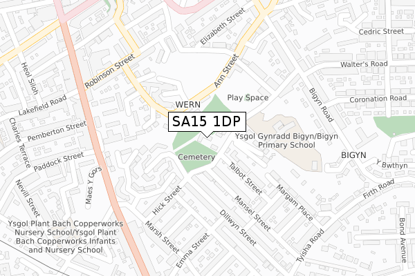 SA15 1DP map - large scale - OS Open Zoomstack (Ordnance Survey)