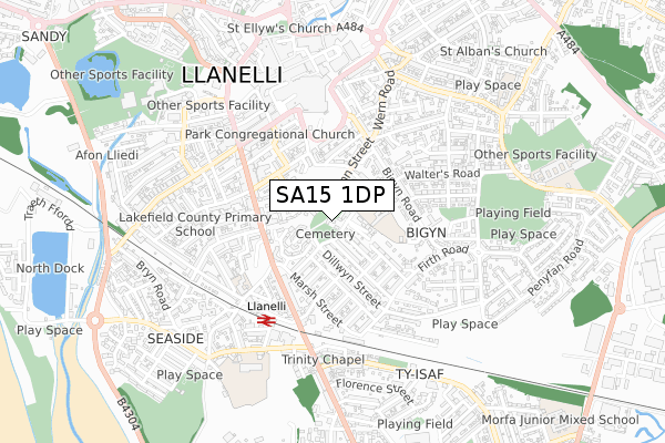 SA15 1DP map - small scale - OS Open Zoomstack (Ordnance Survey)