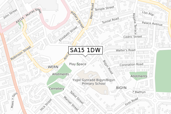 SA15 1DW map - large scale - OS Open Zoomstack (Ordnance Survey)