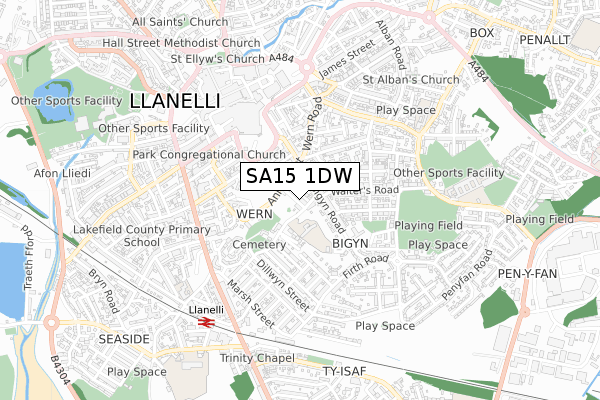 SA15 1DW map - small scale - OS Open Zoomstack (Ordnance Survey)