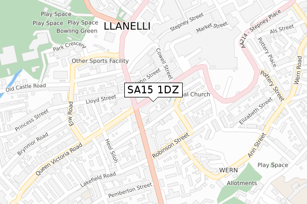 SA15 1DZ map - large scale - OS Open Zoomstack (Ordnance Survey)