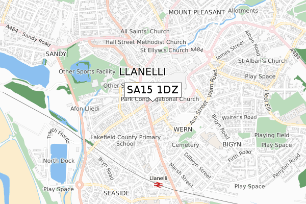 SA15 1DZ map - small scale - OS Open Zoomstack (Ordnance Survey)