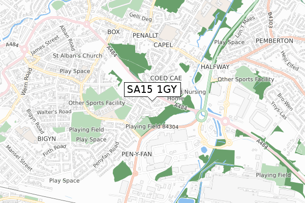 SA15 1GY map - small scale - OS Open Zoomstack (Ordnance Survey)