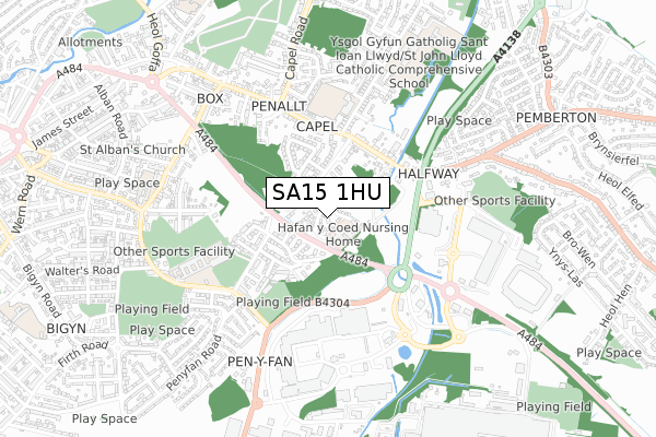 SA15 1HU map - small scale - OS Open Zoomstack (Ordnance Survey)