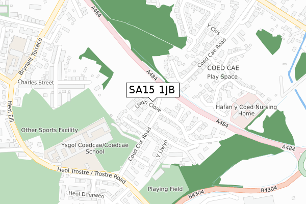 SA15 1JB map - large scale - OS Open Zoomstack (Ordnance Survey)