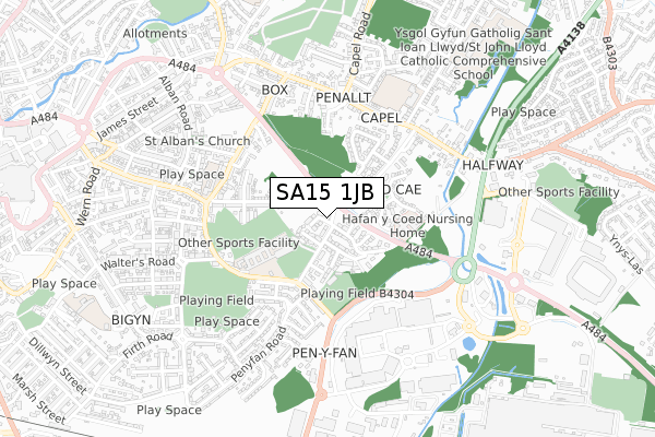 SA15 1JB map - small scale - OS Open Zoomstack (Ordnance Survey)