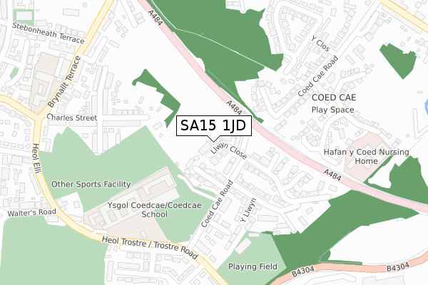 SA15 1JD map - large scale - OS Open Zoomstack (Ordnance Survey)