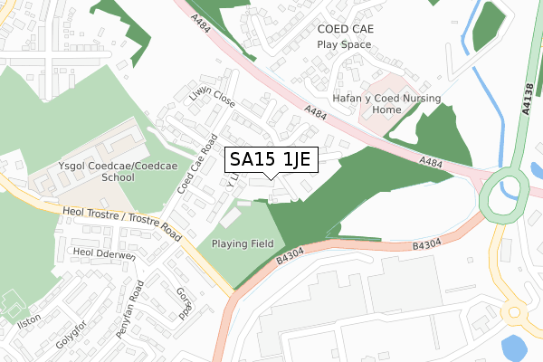 SA15 1JE map - large scale - OS Open Zoomstack (Ordnance Survey)