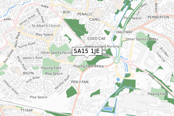 SA15 1JE map - small scale - OS Open Zoomstack (Ordnance Survey)