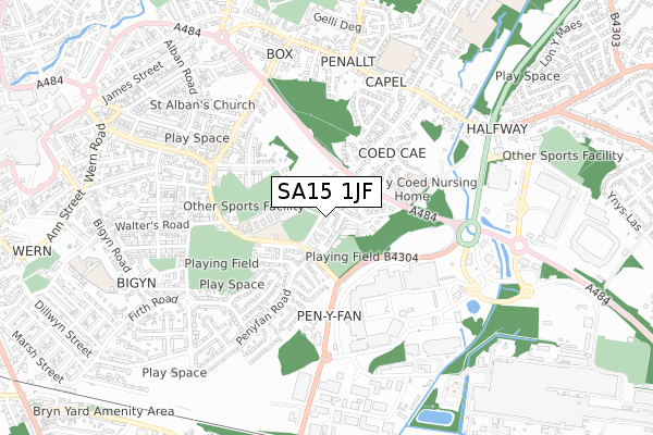 SA15 1JF map - small scale - OS Open Zoomstack (Ordnance Survey)