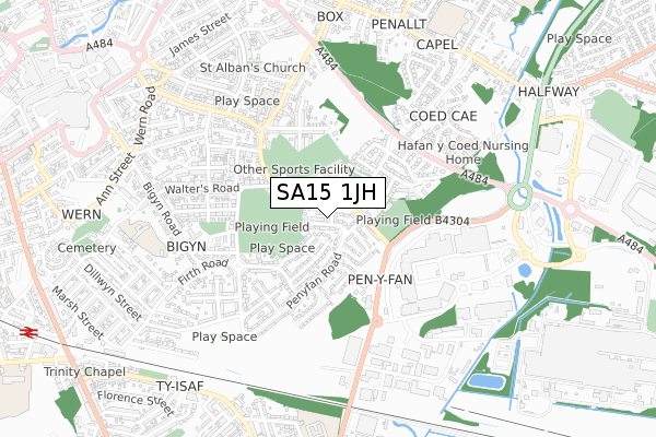 SA15 1JH map - small scale - OS Open Zoomstack (Ordnance Survey)