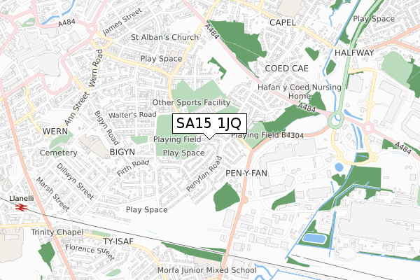 SA15 1JQ map - small scale - OS Open Zoomstack (Ordnance Survey)