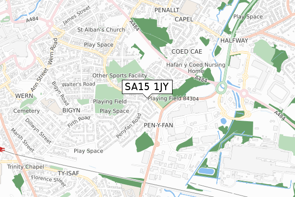 SA15 1JY map - small scale - OS Open Zoomstack (Ordnance Survey)