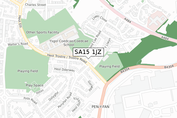 SA15 1JZ map - large scale - OS Open Zoomstack (Ordnance Survey)