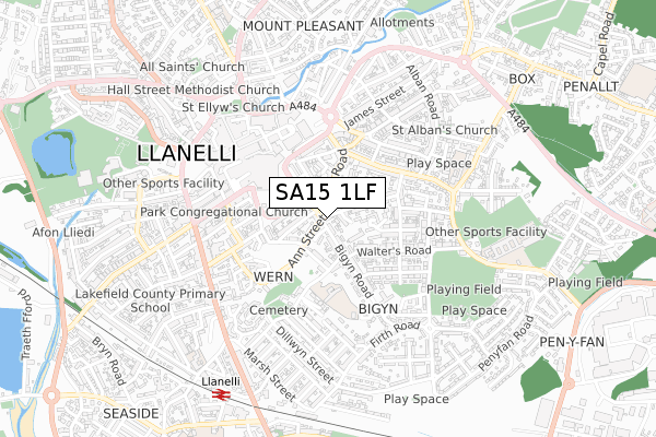 SA15 1LF map - small scale - OS Open Zoomstack (Ordnance Survey)