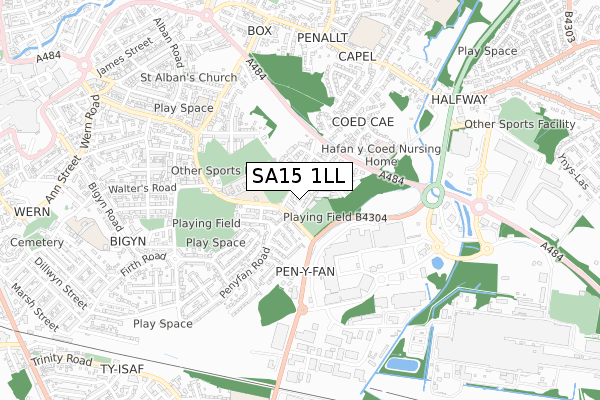 SA15 1LL map - small scale - OS Open Zoomstack (Ordnance Survey)