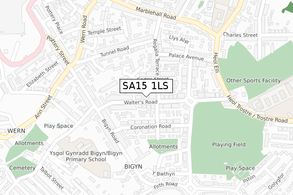 SA15 1LS map - large scale - OS Open Zoomstack (Ordnance Survey)