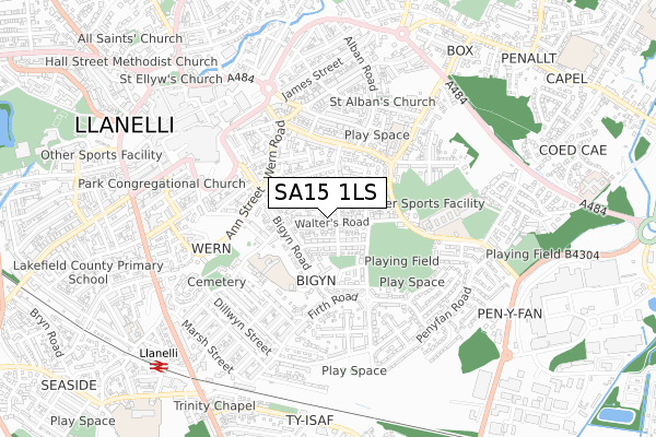 SA15 1LS map - small scale - OS Open Zoomstack (Ordnance Survey)