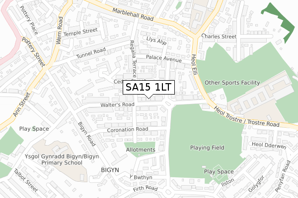 SA15 1LT map - large scale - OS Open Zoomstack (Ordnance Survey)