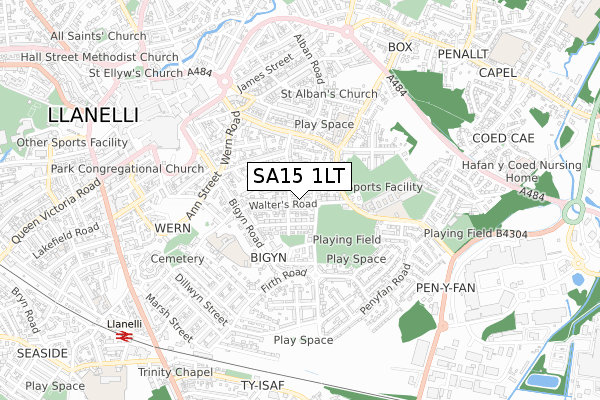 SA15 1LT map - small scale - OS Open Zoomstack (Ordnance Survey)