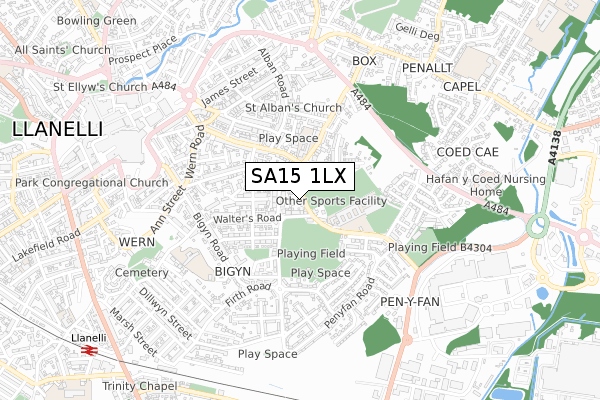 SA15 1LX map - small scale - OS Open Zoomstack (Ordnance Survey)