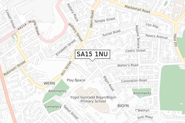 SA15 1NU map - large scale - OS Open Zoomstack (Ordnance Survey)