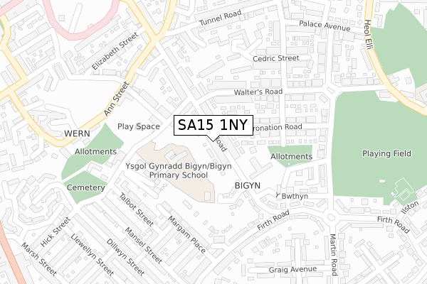 SA15 1NY map - large scale - OS Open Zoomstack (Ordnance Survey)