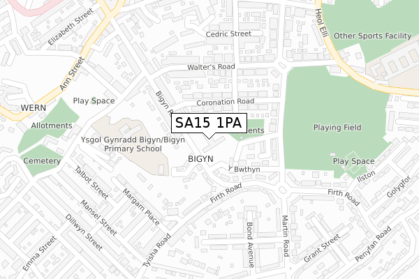 SA15 1PA map - large scale - OS Open Zoomstack (Ordnance Survey)