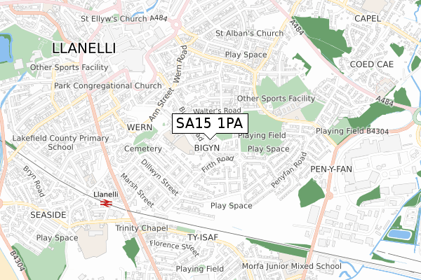 SA15 1PA map - small scale - OS Open Zoomstack (Ordnance Survey)