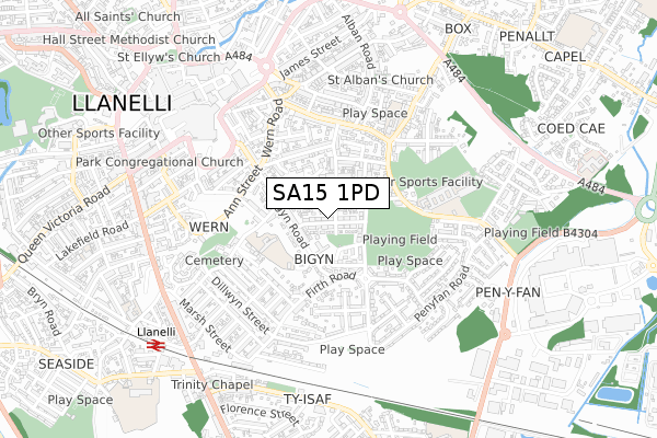 SA15 1PD map - small scale - OS Open Zoomstack (Ordnance Survey)