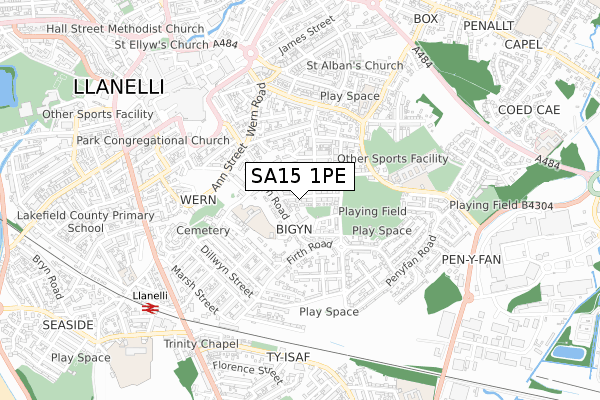 SA15 1PE map - small scale - OS Open Zoomstack (Ordnance Survey)