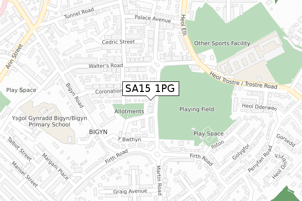 SA15 1PG map - large scale - OS Open Zoomstack (Ordnance Survey)