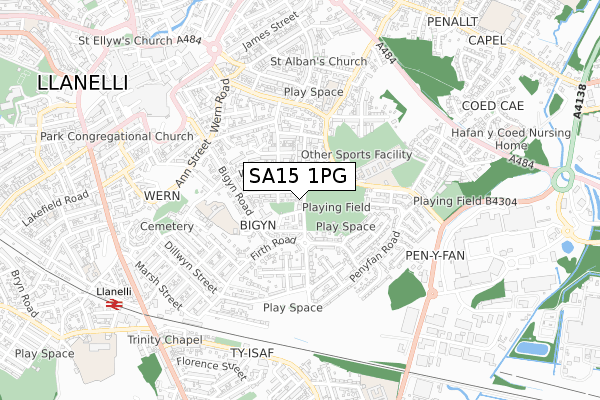 SA15 1PG map - small scale - OS Open Zoomstack (Ordnance Survey)