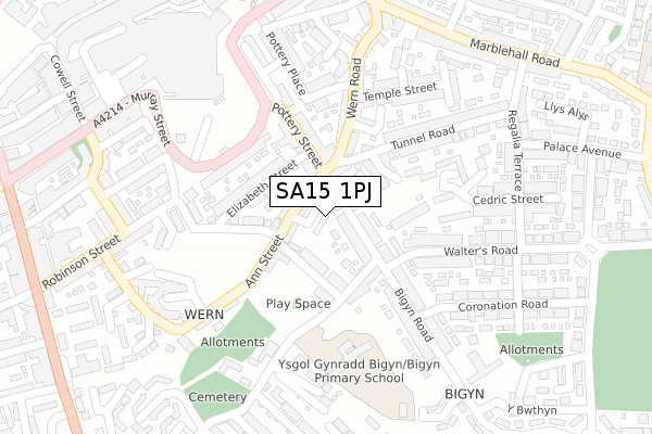 SA15 1PJ map - large scale - OS Open Zoomstack (Ordnance Survey)