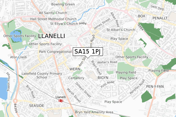 SA15 1PJ map - small scale - OS Open Zoomstack (Ordnance Survey)