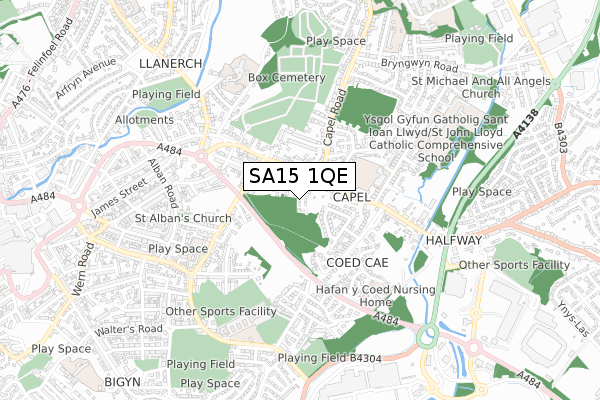 SA15 1QE map - small scale - OS Open Zoomstack (Ordnance Survey)