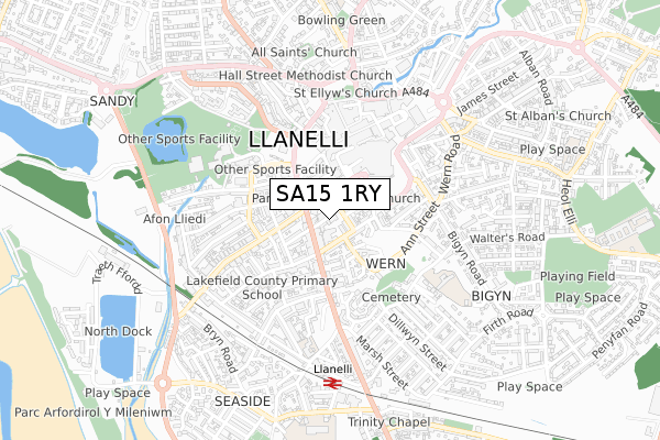 SA15 1RY map - small scale - OS Open Zoomstack (Ordnance Survey)