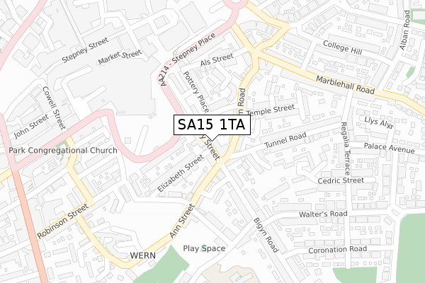 SA15 1TA map - large scale - OS Open Zoomstack (Ordnance Survey)