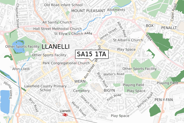 SA15 1TA map - small scale - OS Open Zoomstack (Ordnance Survey)