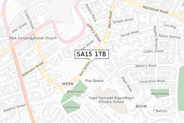 SA15 1TB map - large scale - OS Open Zoomstack (Ordnance Survey)