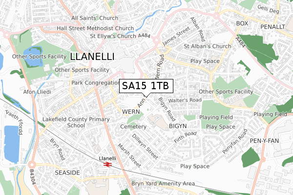 SA15 1TB map - small scale - OS Open Zoomstack (Ordnance Survey)