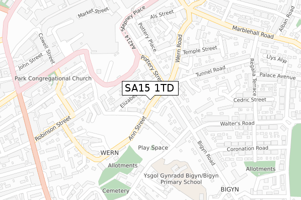 SA15 1TD map - large scale - OS Open Zoomstack (Ordnance Survey)