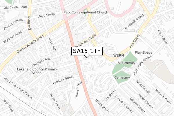 SA15 1TF map - large scale - OS Open Zoomstack (Ordnance Survey)