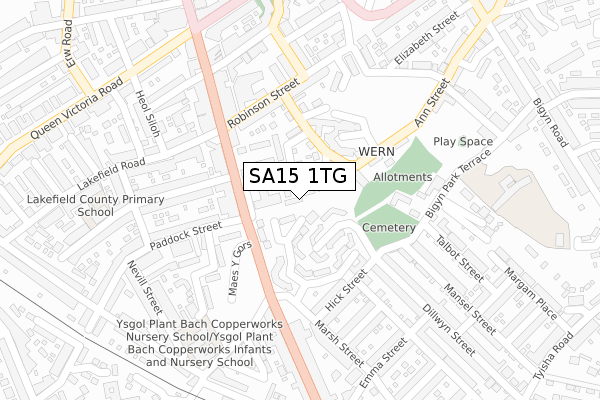 SA15 1TG map - large scale - OS Open Zoomstack (Ordnance Survey)