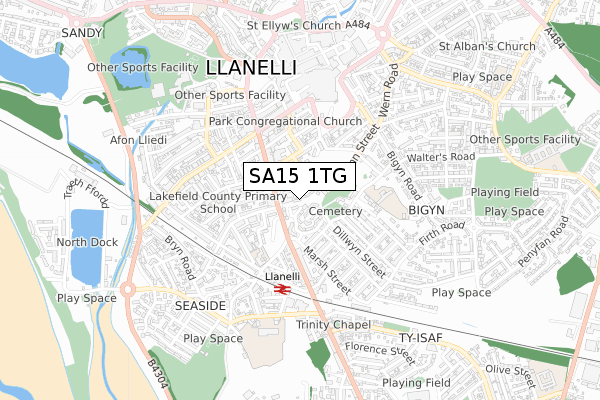 SA15 1TG map - small scale - OS Open Zoomstack (Ordnance Survey)